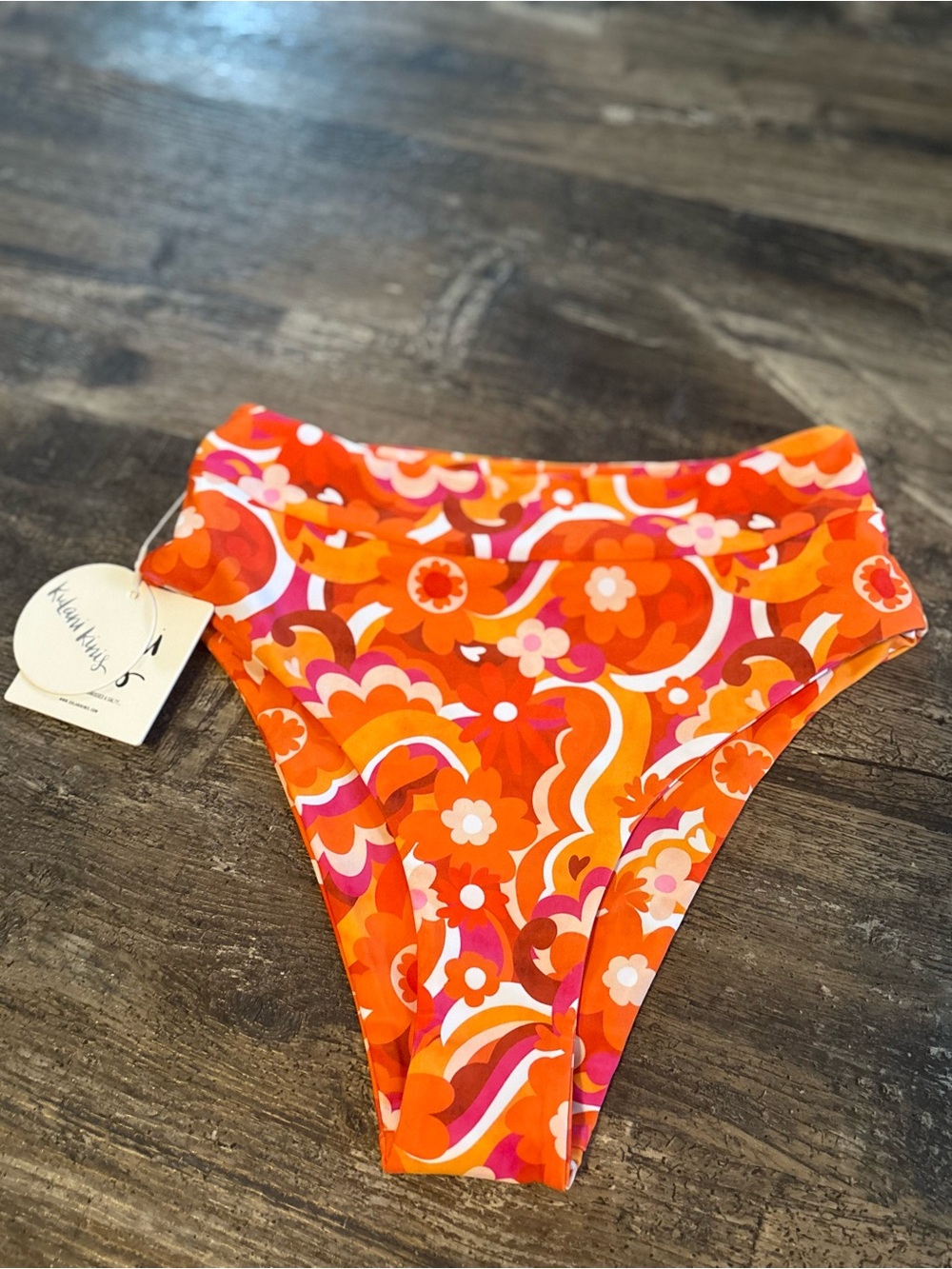 Kulani Kinis Orange Pink Floral High-Cut Swim Bottom